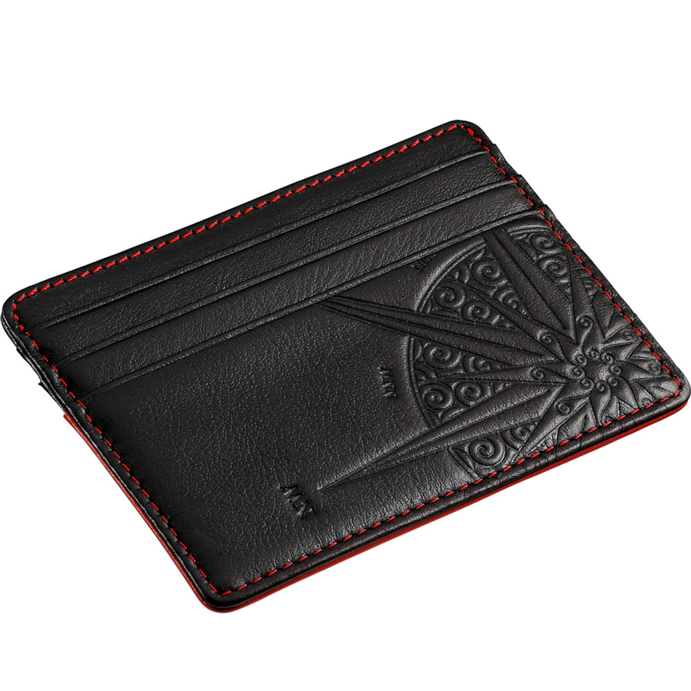 Porta carte di credito ZANCAN in Pelle con Rosa dei Venti - Black/Red -  Ref.HPL032 - Frara Preziosi