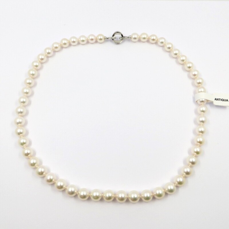 Collana NIMEI Oro Bianco, Perle Akoya spec. Antiqua e Diamanti - Ref. 1NAN885-42NL561