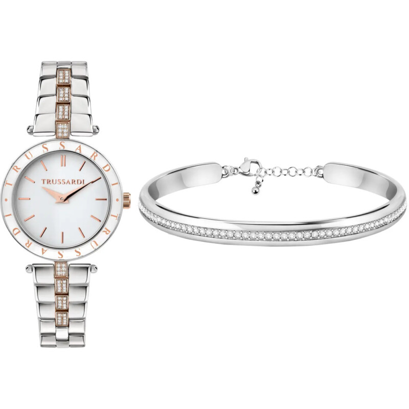 Orologio TRUSSARDI T-Shiny Silver/Rosegold e Bracciale - Ref. R2453145507